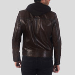 Hooded Leather Jacket // Dark Brown (M)