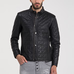 Quilted Button-Up Leather Jacket // Black (S)