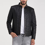 Quilted Button-Up Leather Jacket // Black (M)