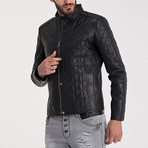 Quilted Button-Up Leather Jacket // Black (3XL)