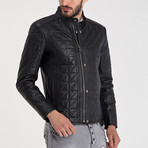 Quilted Button-Up Leather Jacket // Black (L)