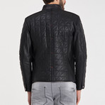 Quilted Button-Up Leather Jacket // Black (L)