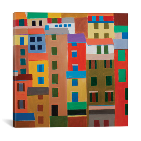 Cinque Terre Houses // Toni Silber-Delerive (18"W x 18"H x 0.75"D)
