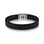 Leather + Silver Clasp Bracelet // 12mm // Black (Small // 7.5")