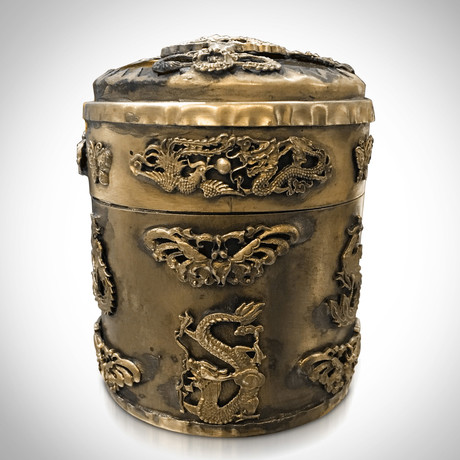 Vintage Buddhist Ga'U // Jade & Silver Amulet Box