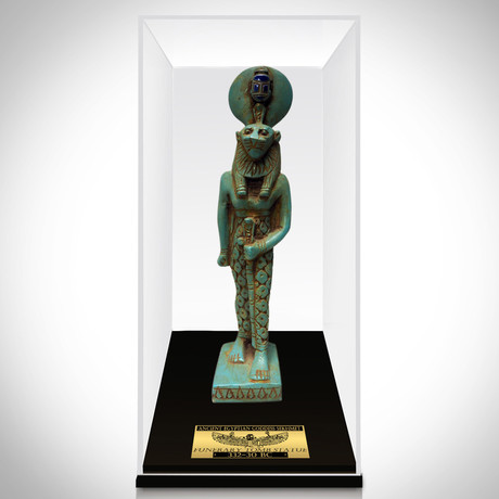 Ancient Egyptian Authentic Glazed Scarab Limestone Sekhmet Statue // Museum Display