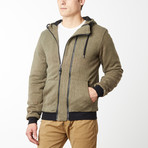 York French Terry Double Zip Hoodie // Olive (L)