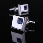 Exclusive Cufflinks + Gift Box // Silver Small Dark Blue Square