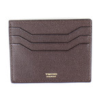 Pebbled Leather Open Side Card Holder Wallet // Dark Brown