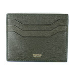 Small Grained Leather Open Side Card Holder Wallet // Green