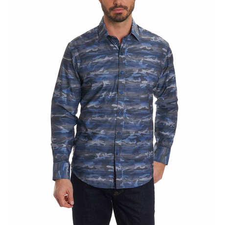 Camo Long Sleeve Woven Shirt // Blue (XS)
