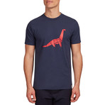 Diplodocus Print T-Shirt // Navy (XL)