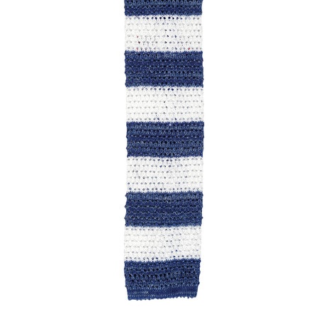Isaia Woven Striped Tie // White + Blue