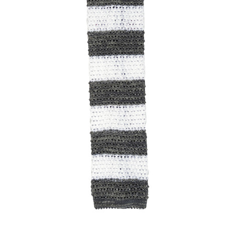 Isaia Woven Striped Tie // White + Gray