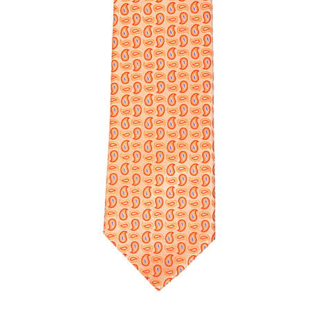 Isaia Paisley Pattern Tie // Orange