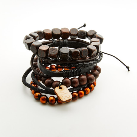 5 Stack Variety Bracelet Set // Dark Brown