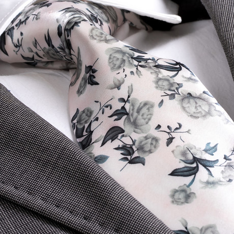 Aapo Tie // White + Gray Floral