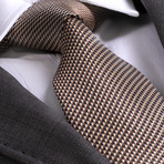 Aradia Tie // Gold + Brown Herringbone