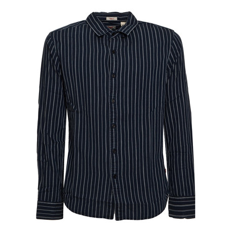 Basic Striped Button-Up Shirt // Dark BLue (S)