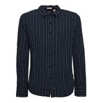 Basic Striped Button-Up Shirt // Dark BLue (L)