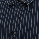 Basic Striped Button-Up Shirt // Dark BLue (L)