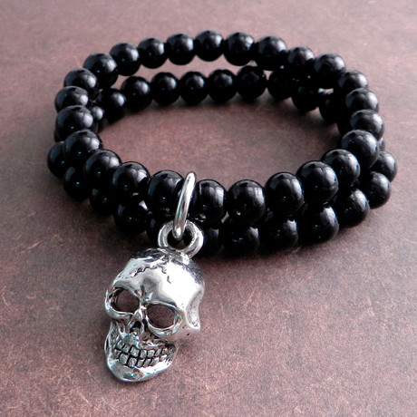 Glass Skull Bead Bracelet // Black