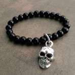 Glass Skull Bead Bracelet // Black