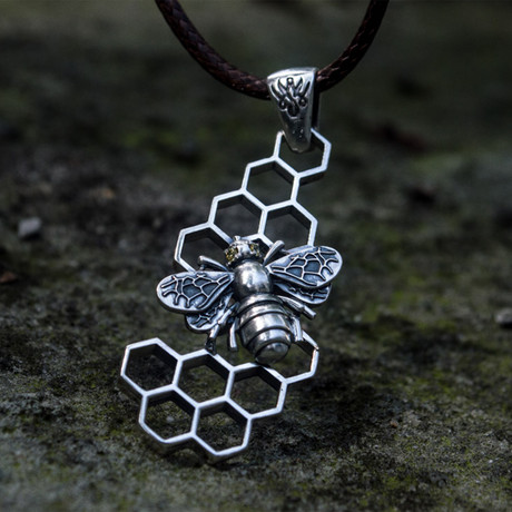 Bee + Honeycomb Pendant // Silver