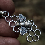 Bee + Honeycomb Pendant // Silver