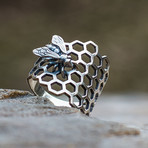 Honeycomb + Bee Ring // Silver (11)