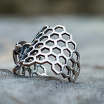 Honeycomb + Bee Ring // Silver (8)