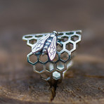 Honeycomb + Bee Ring // Silver (10)