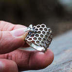 Honeycomb + Bee Ring // Silver (12)