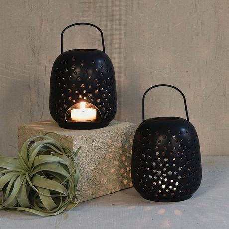 Noche Ceramic Lantern // Matte Black (Small)