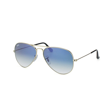 Aviator Large Metal Sunglasses // Silver + Blue Gradient