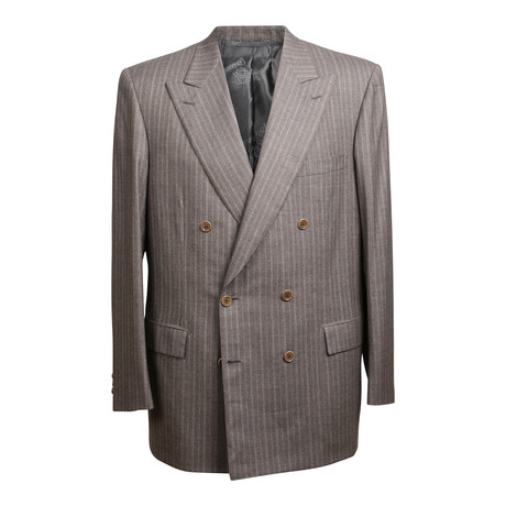 Super 150s Double Breasted Striped Suit // Brown (US: 36R)