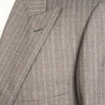 Super 150s Double Breasted Striped Suit // Brown (US: 36S)