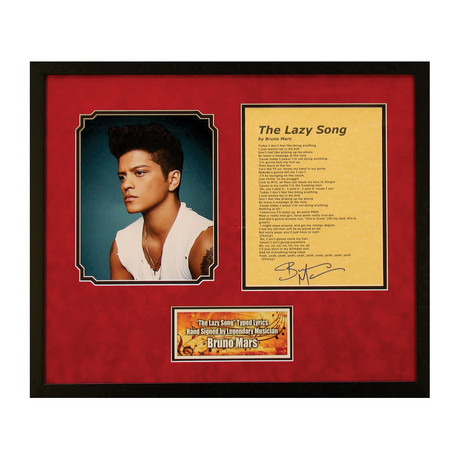 Bruno Mars // "The Lazy Song" Signed Lyrics