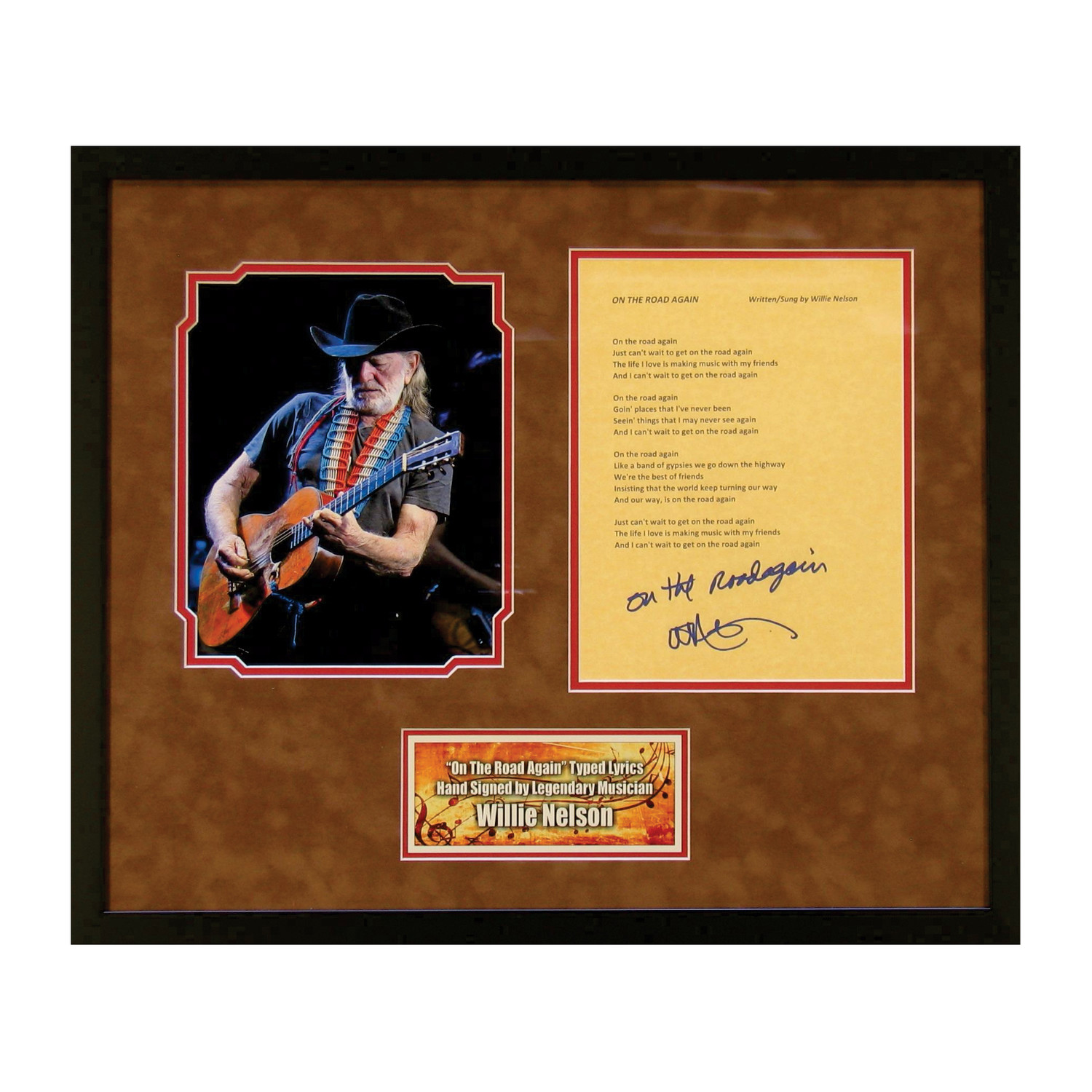 Willie Nelson On The Road Again Signed Lyrics Piece Of The Past Touch Of Modern