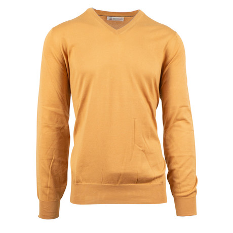 Cotton Knit V-Neck Sweater // Orange (Euro: 44)