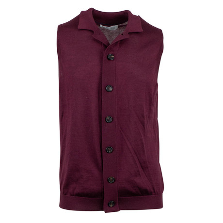 Brunello Cucinelli // Cashmere-Silk Cardigan Sweater Vest // Burgundy (Euro: 48)