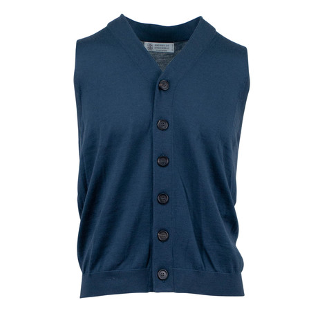 Brunello Cucinelli // Cashmere Blend Cardigan Sweater Vest // Blue (Euro: 48)