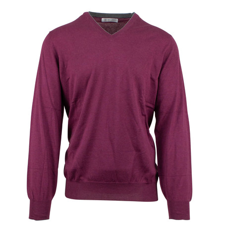 Brunello Cucinelli // Cotton Knit V-Neck Sweater // Purple (Euro: 48)