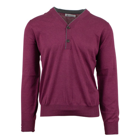 Brunello Cucinelli // Cotton Knit Henley Partial Button Up Sweater // Purple (Euro: 46)