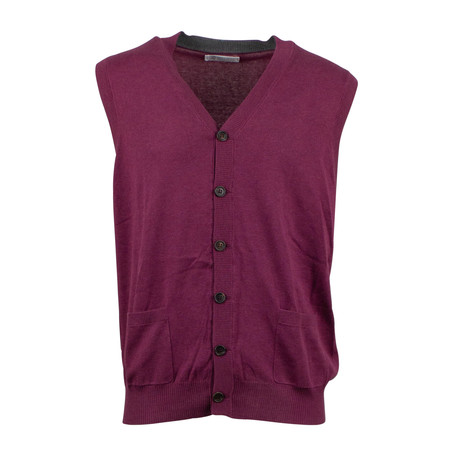 Brunello Cucinelli // Cotton Knit Cardigan Sweater Vest // Purple (Euro: 54)