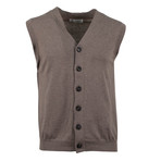 Cotton Knit Cardigan Sweater Vest // Brown (Euro: 50)