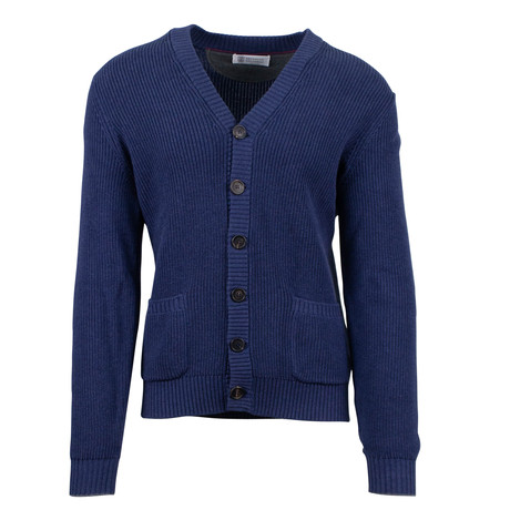 Cotton Thick Knit Cardigan Sweater // Blue (Euro: 44)