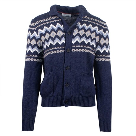 Cotton Blend Thick-Knit Cardigan Sweater // Blue (Euro: 44)