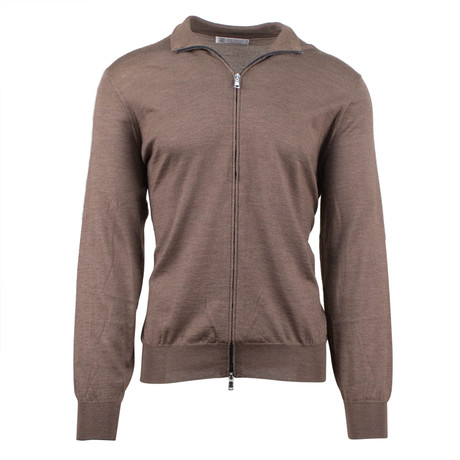 Cashmere Blend Zip-Up Sweater // Brown (Euro: 44)