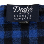 Drake's // Checked Wool Scarf // Blue + Black (Blue)